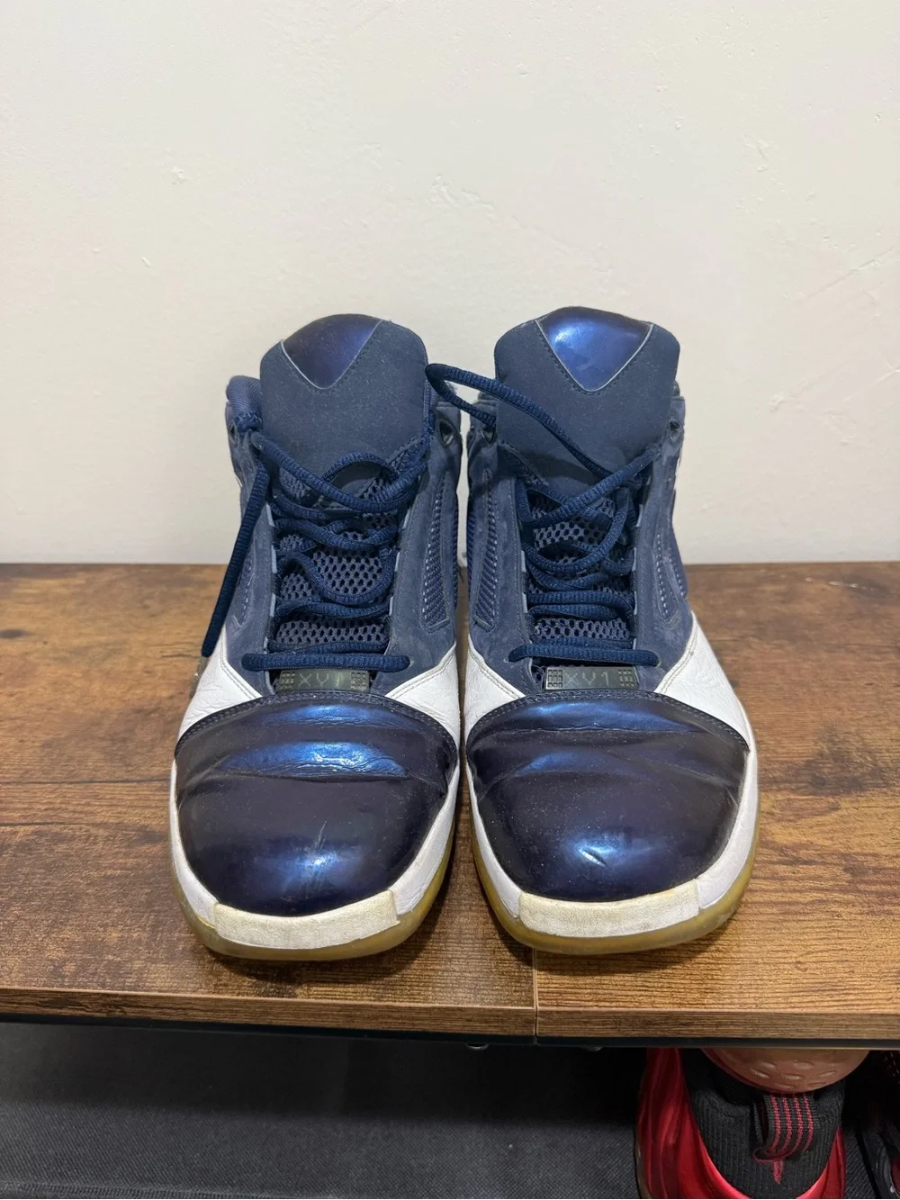 Jordan Navy and White High-Top Basketball Sneakers